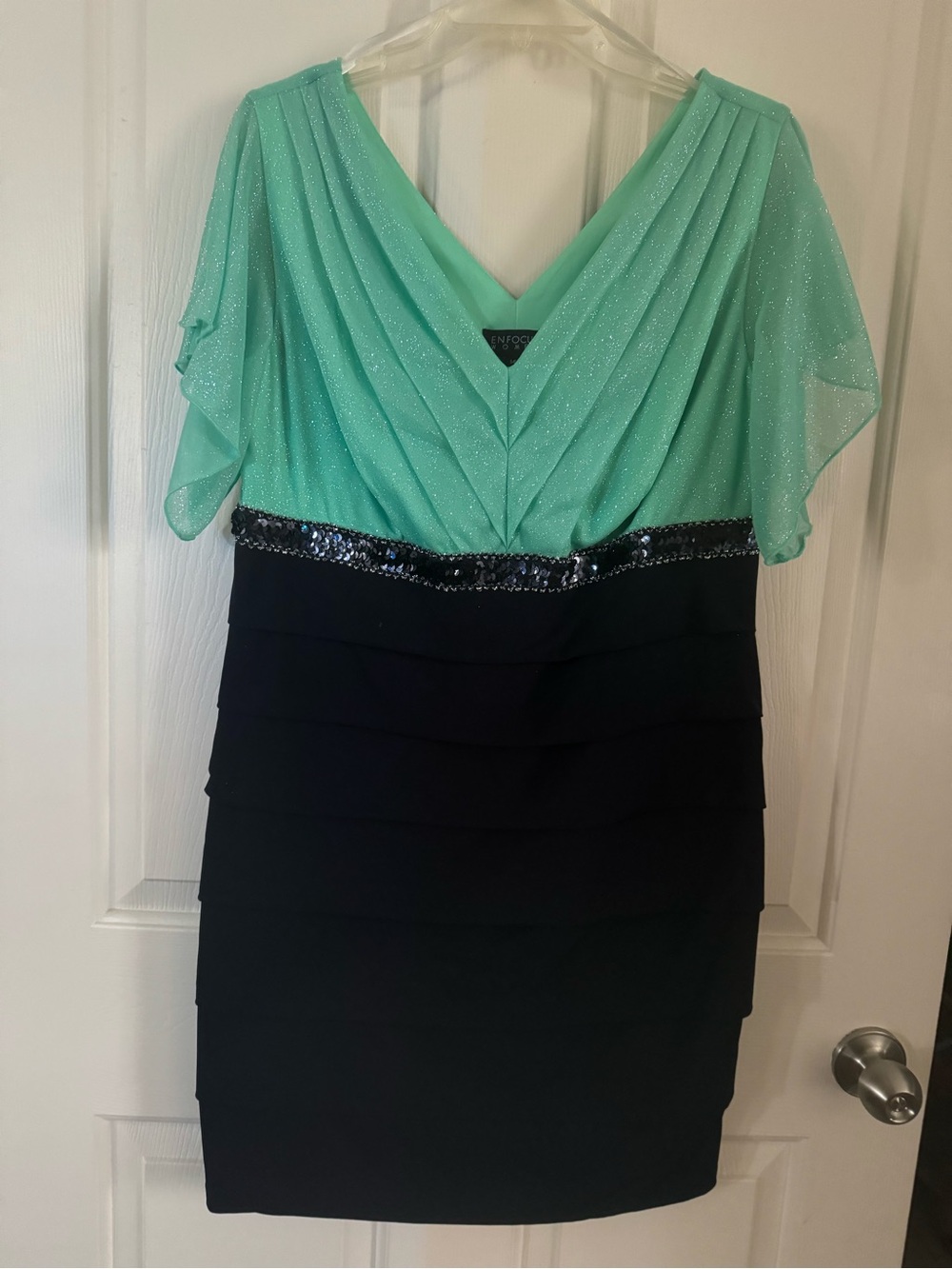 Enfocus Studio Mint Green & Black Sequin Waist Mini Dress